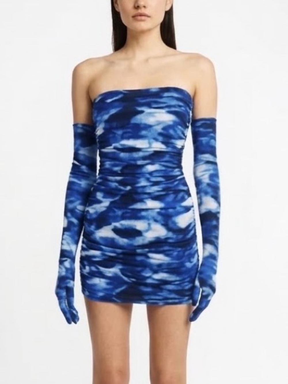 Miscreants Cupid Blue Tie Dye Strapless Mini Dress Gloves US 6/UK 10